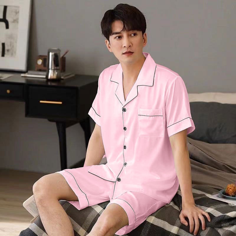 冰丝睡衣男夏季短袖长裤薄款纯色高级感仿真丝绸家居服直播两件套详情17