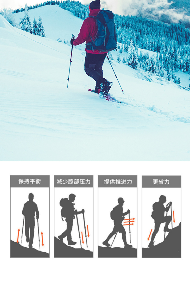 多功能折叠登山杖铝合金防滑伸缩款超轻便携户外徒步登山滑雪运动装备详情16