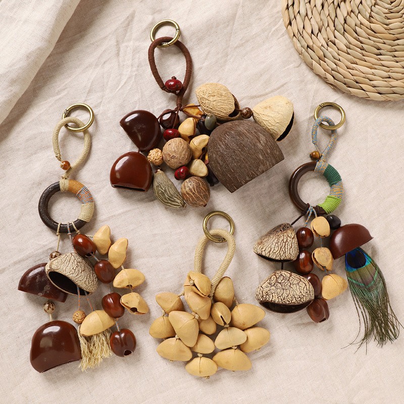 Natural fruit shell rattle bag hanging, diy handcrafted wind bell sound healing pendant, plant fruit pendant, backpack car hanging decoration pic 1
