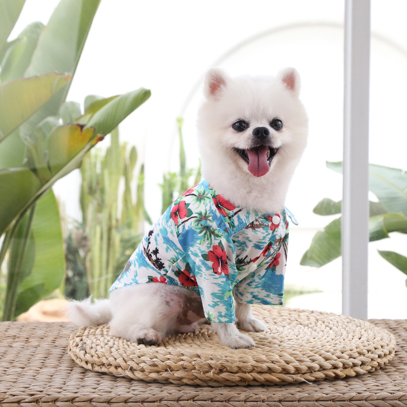 Pequeño y mediano perro playa piña camisa hawaii mascota perro gato golden hair primavera verano fino ropa artículos pic 10