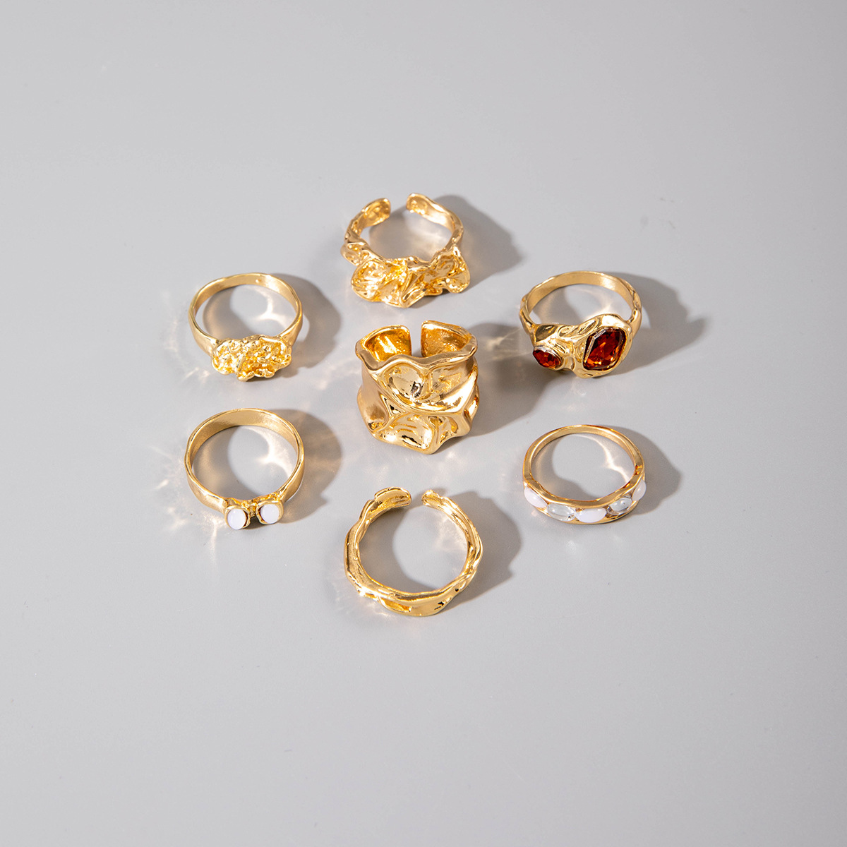 欧美跨境几何时尚复古合金指环饰品 不规则镶钻宝石戒指套装女详情6