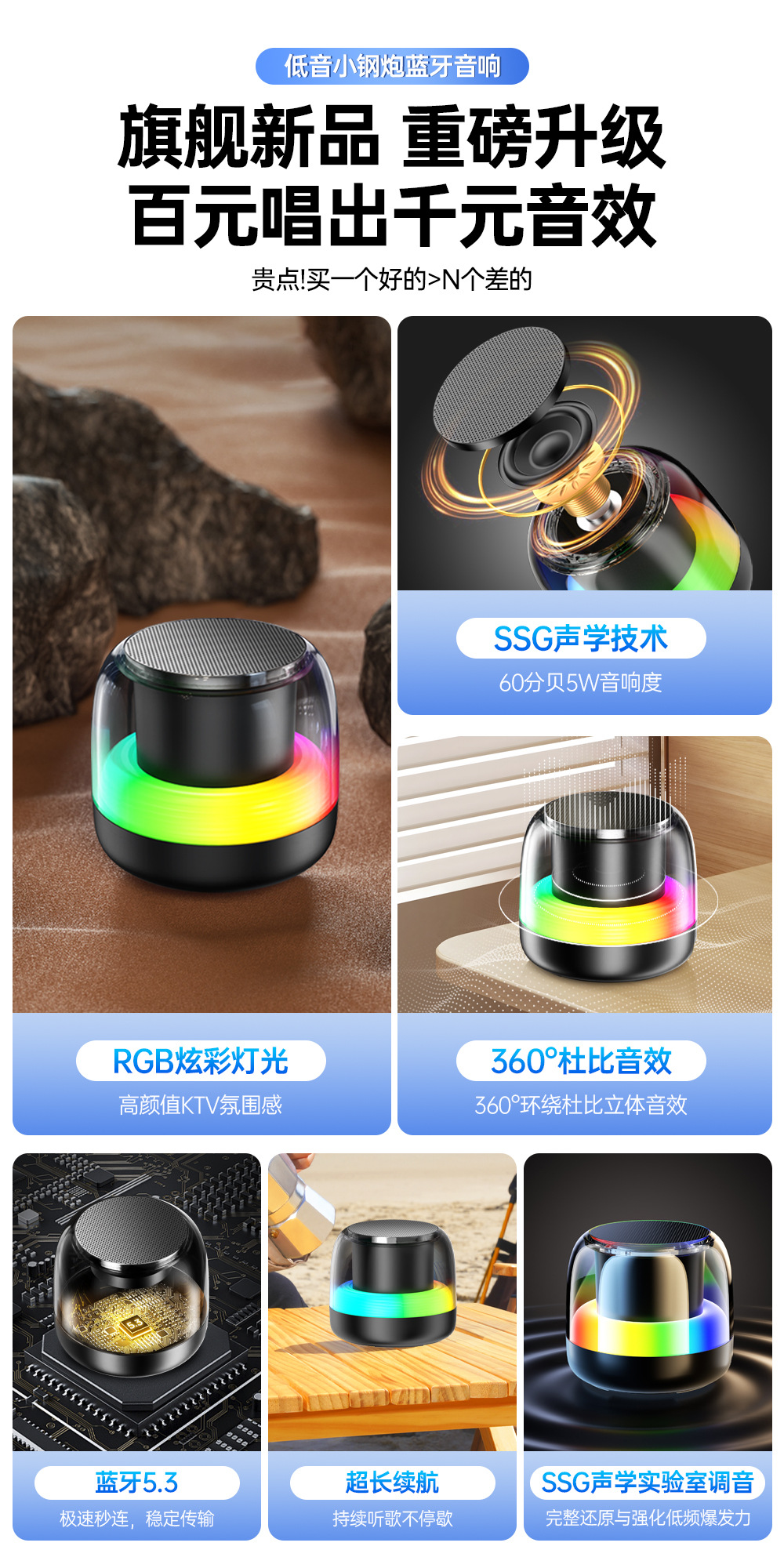 新款蓝牙音箱无线大音量小钢炮 户外便携式迷你RGB发光小音响现货详情4