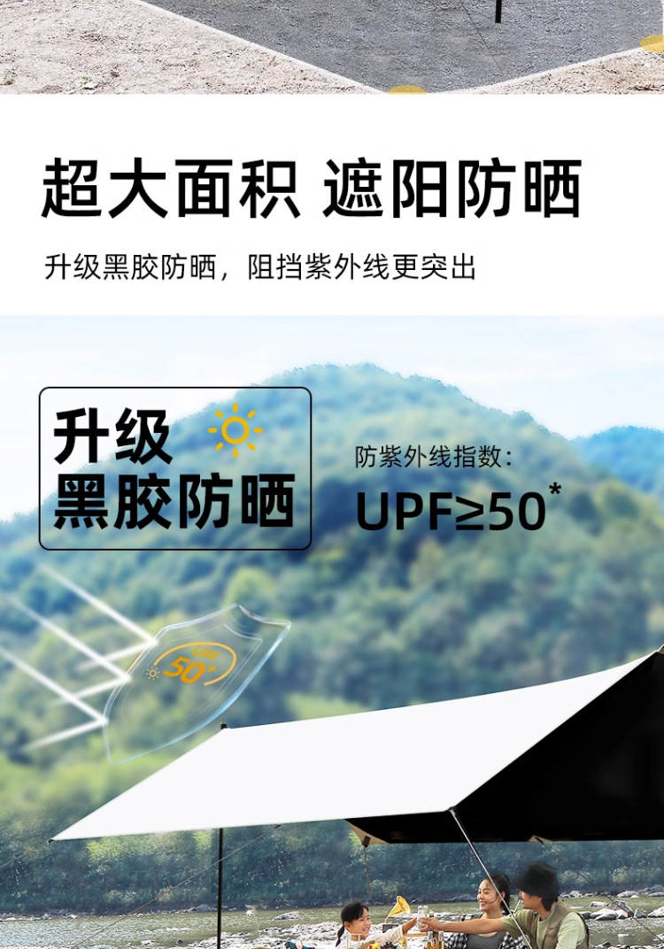 Outdoor camping black rubber canopy tent, UV-resistant camping portable canopy, waterproof sunshade, butterfly-shaped windproof rope pic 4