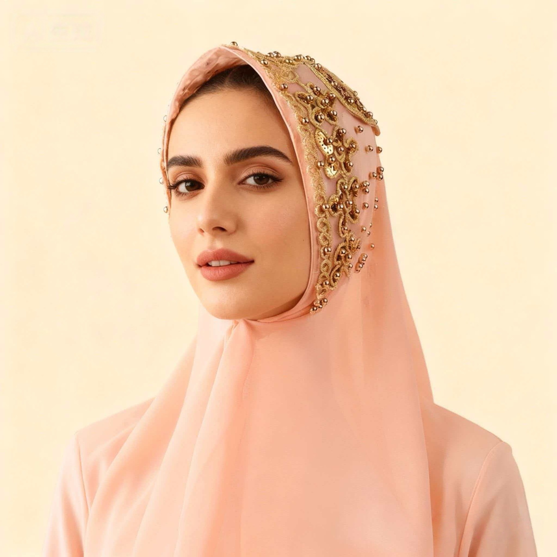 A107 New Ethnic-style headscarf, pearl chiffon, beaded long scarf, cross-border manufacturer, headscarf for export with rolled edges pic 7
