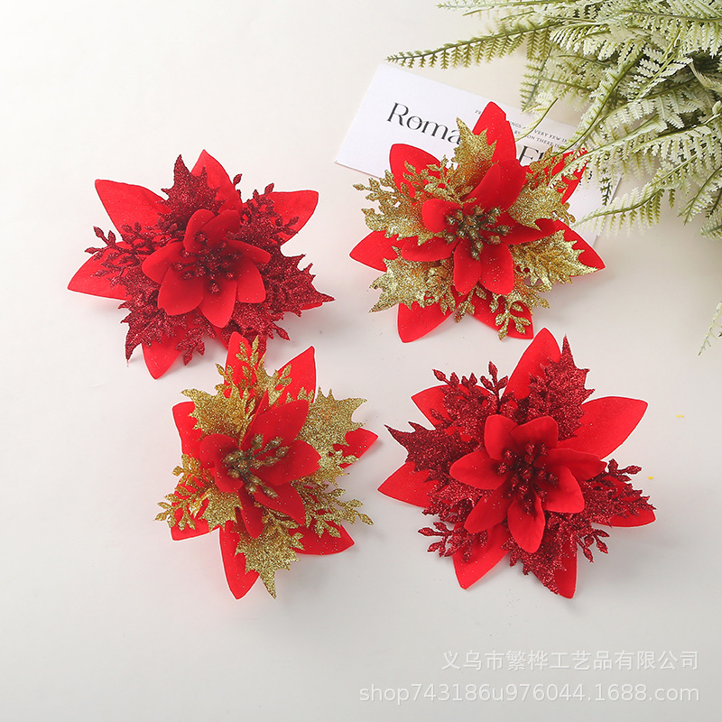 圣诞节金粉圣诞花 圣诞树仿真花装饰配件 商场酒店橱窗场景布置详情1