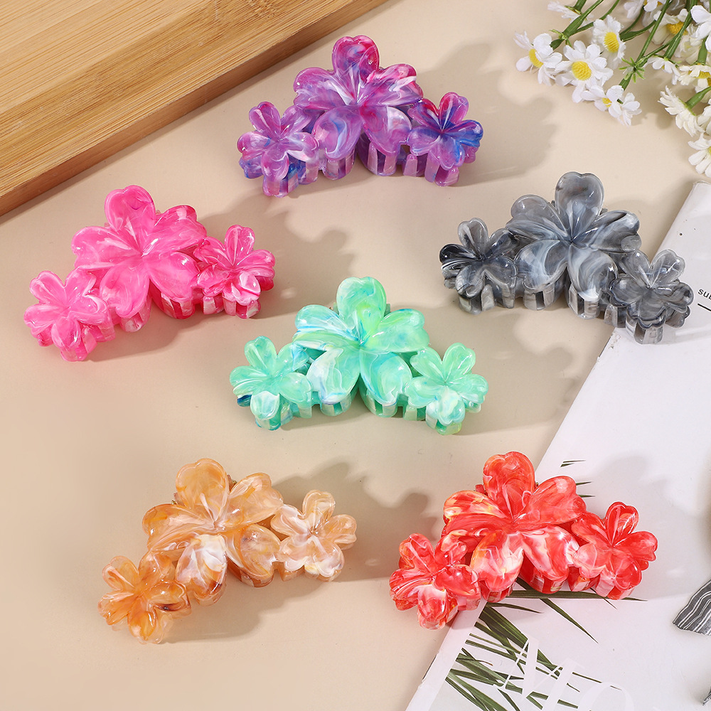 跨境爆款大号鸡蛋花抓夹百搭大理石纹鲨鱼夹渐变紫金花发饰多巴胺详情8