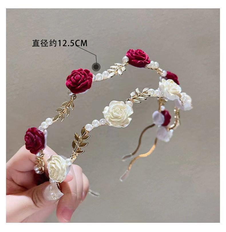 法式复古高级感玫瑰珍珠发箍夏天发卡头饰小众设计压发高颅顶发饰详情1