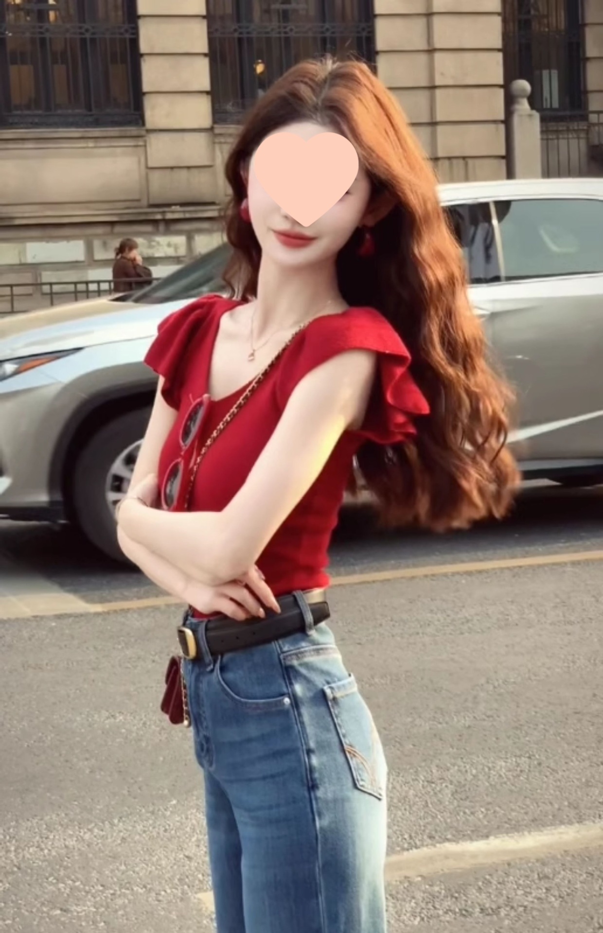 红色领短袖针织衫正肩恤女夏季修身显瘦纯欲辣妹小飞袖短款上衣详情14