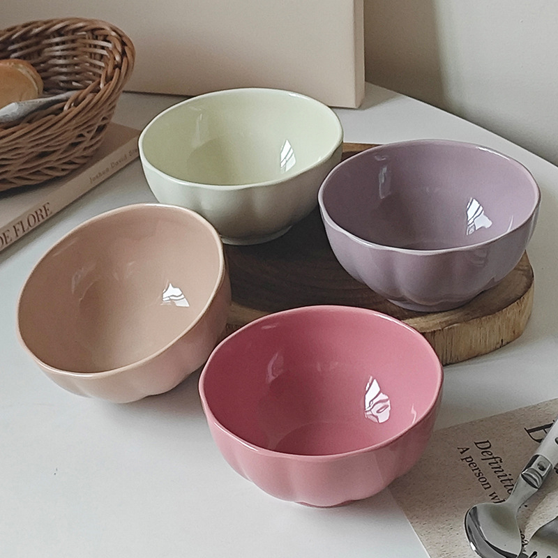 This bowl features a high-quality appearance, glazed rice bowl, underglaze color, high-end tableware, creative ins style, home and restaurant wholesale dessert bowl pic 3