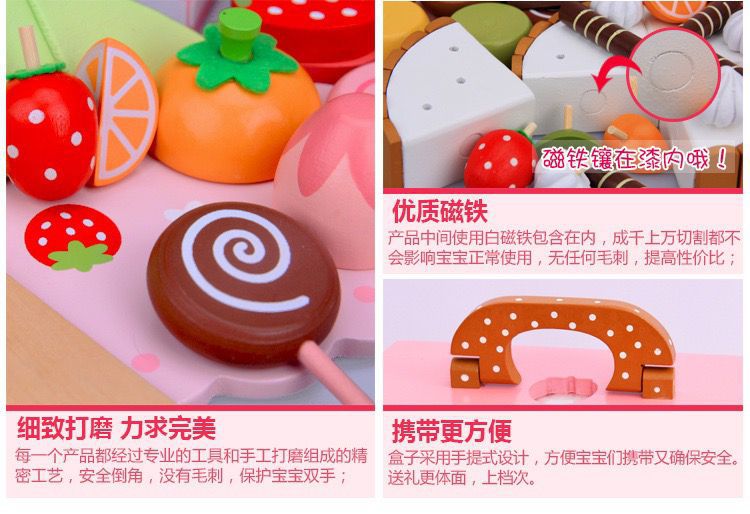 Wooden cut-and-cut fun House kitchen Little princess toy girl New Year Birthday gift simulation cake for children pic 15
