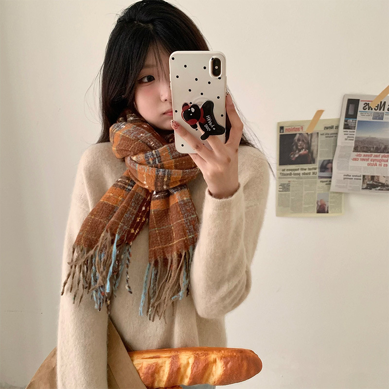 New InS-style high-end scarves for autumn and winter, striped checkered color-blocked warm scarves, starry sky scarves pic 5