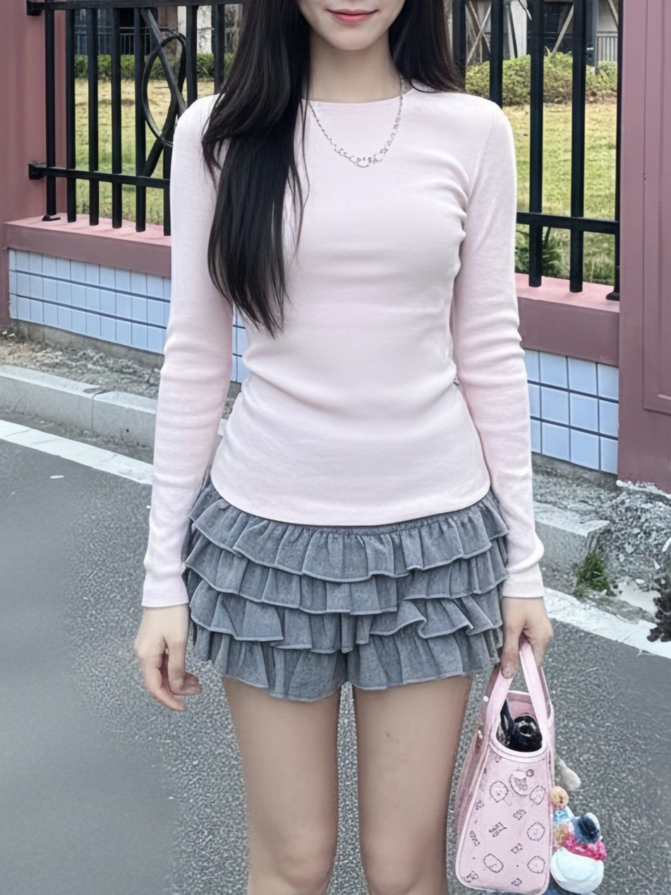 韩系甜美风木耳边半身裙女2026春秋新款芭蕾叠叠裙气质蛋糕短裙子详情1