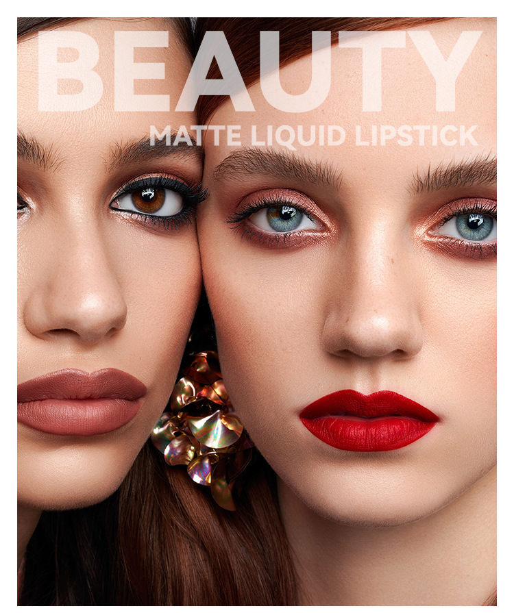 跨境专供哑光雾面液体口红不沾杯丝绒唇蜜唇彩外贸不掉色唇釉批发详情8