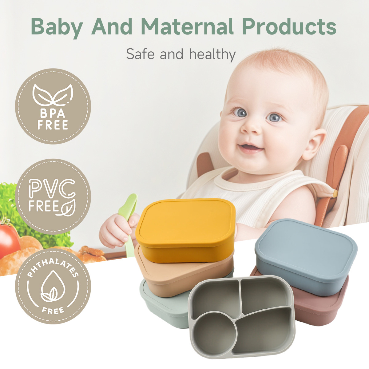 保鲜盒食品级硅胶便当盒分格水果盒上班族微波炉加热铂金密封饭盒详情2