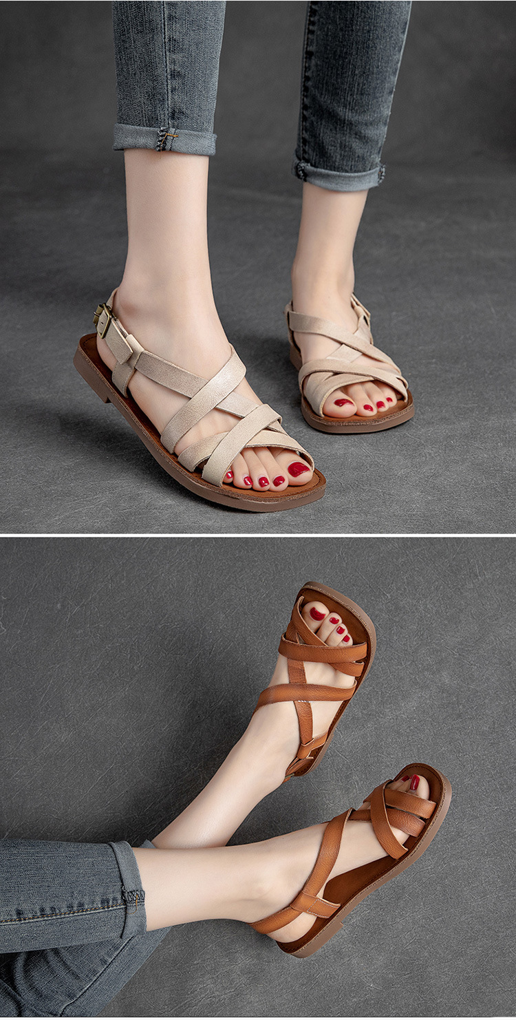 杰骤2025夏季新款罗马凉鞋女平底舒适露趾透气百搭一字带休闲时尚详情12