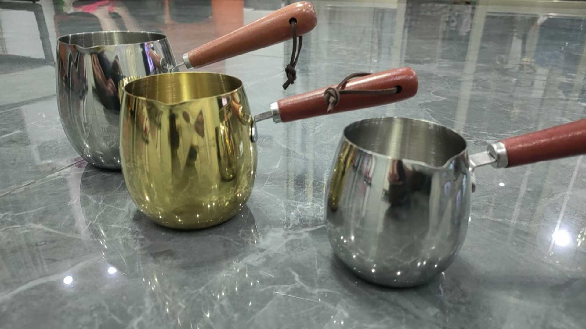 304 stainless steel latte art milk cup, small oil-pouring pot, hot oil baby food pot, milk pot, long handle, household oil-pouring pot pic 4