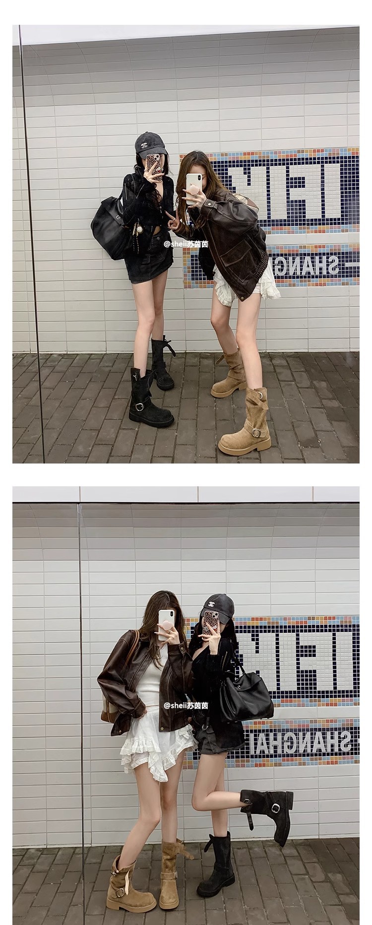 sheii苏茵茵同款！沙丘~超软糯厚底机车扣带短靴女马丁靴堆堆靴详情9