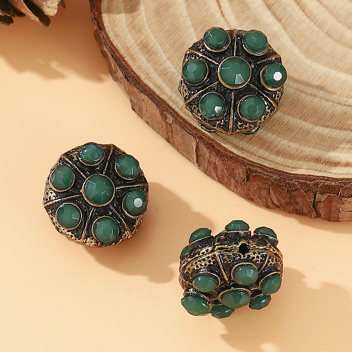 Tibetan-nepalese brass handcrafted beads, retro ethnic style DIY jewelry, with partition beads and bucket beads set with red and blue turquoise pic 11
