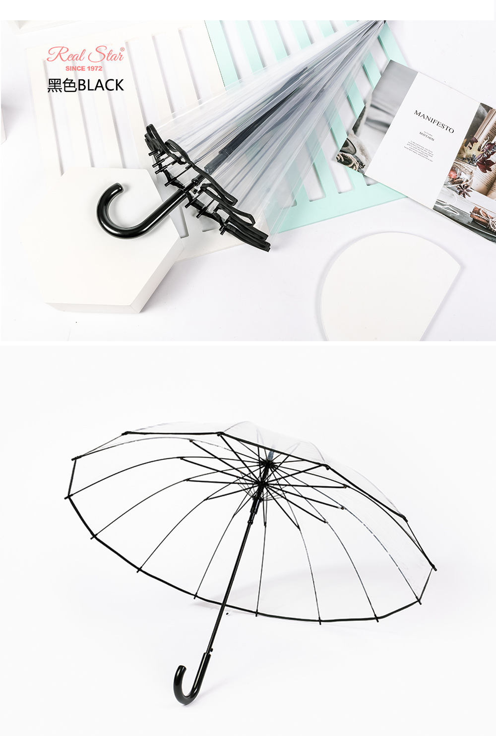 无图案透明伞广告礼品印制伞欧美风格大伞面14骨简约时尚塑料雨伞详情13
