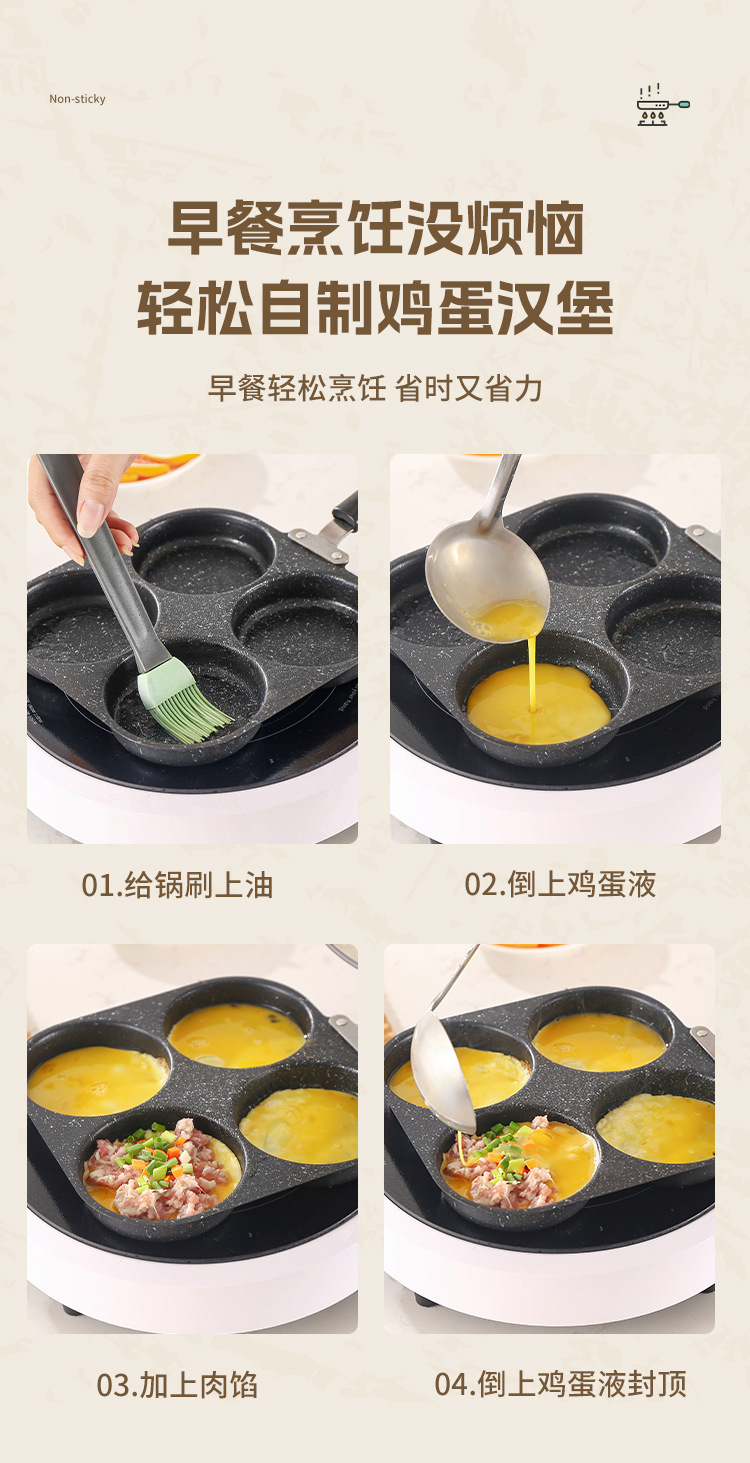 跨境电木柄小煎锅家用早餐荷包蛋煎饼锅不粘平底煎锅多孔模具煎锅详情18