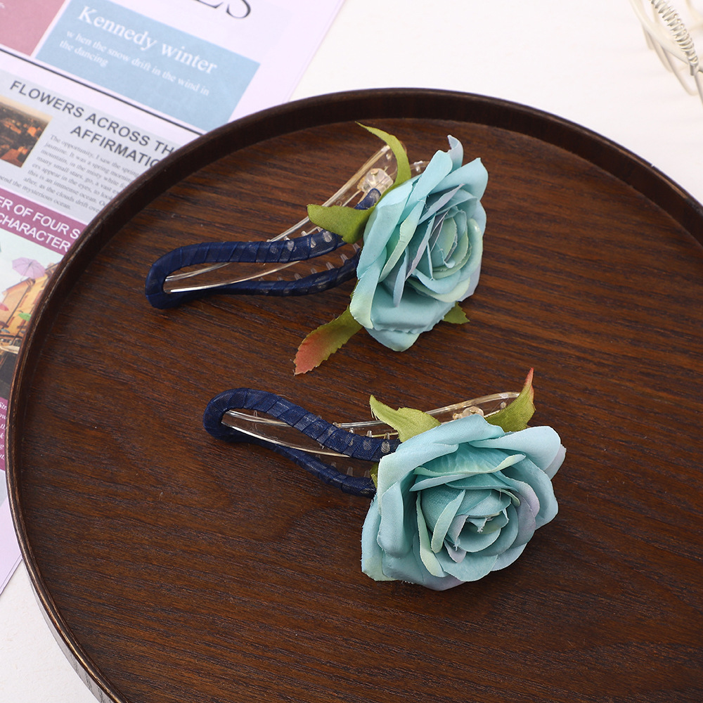 春夏新款仿真玫瑰花鸭嘴夹文艺氛围感配饰发夹半扎发甜美发饰头饰详情9