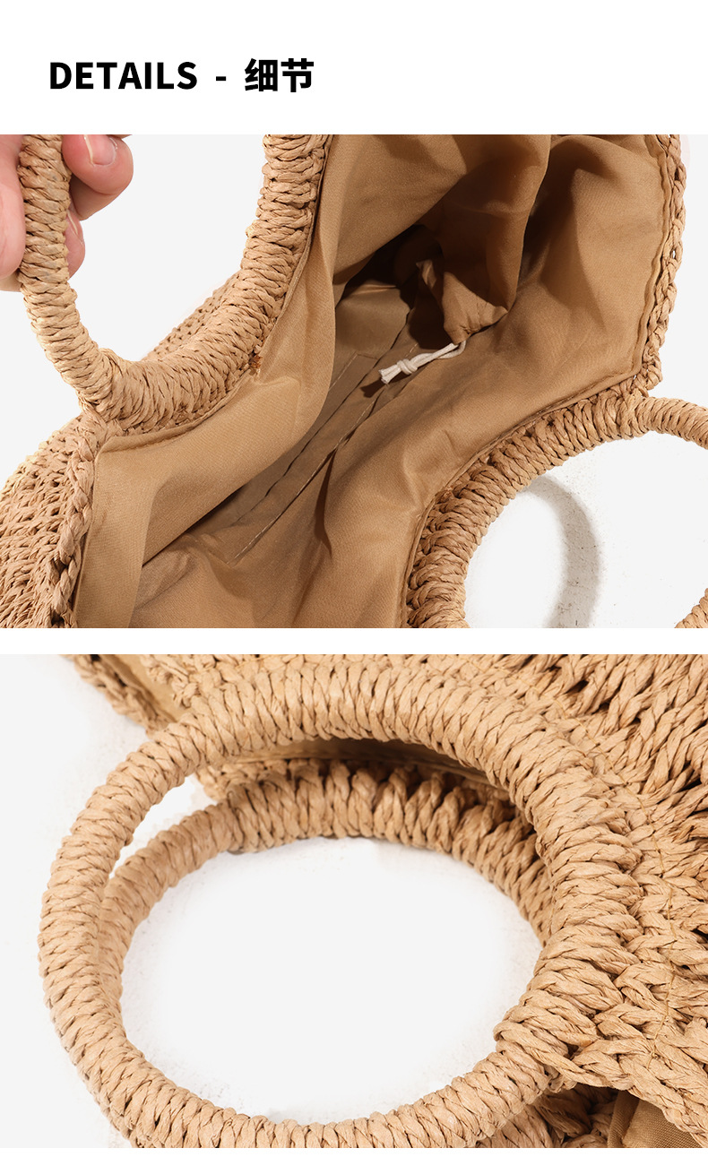 Simple and versatile semi-circular straw woven bag, new large-capacity woven bag, vacation-style beach bag, hand-carried vegetable basket pic 12