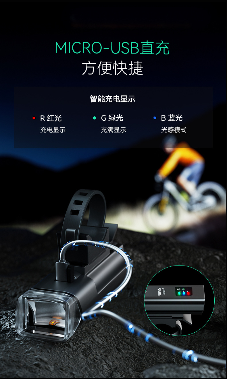 沃尔森C420骑行灯自行车灯夜行山地公路强光手电筒详情13