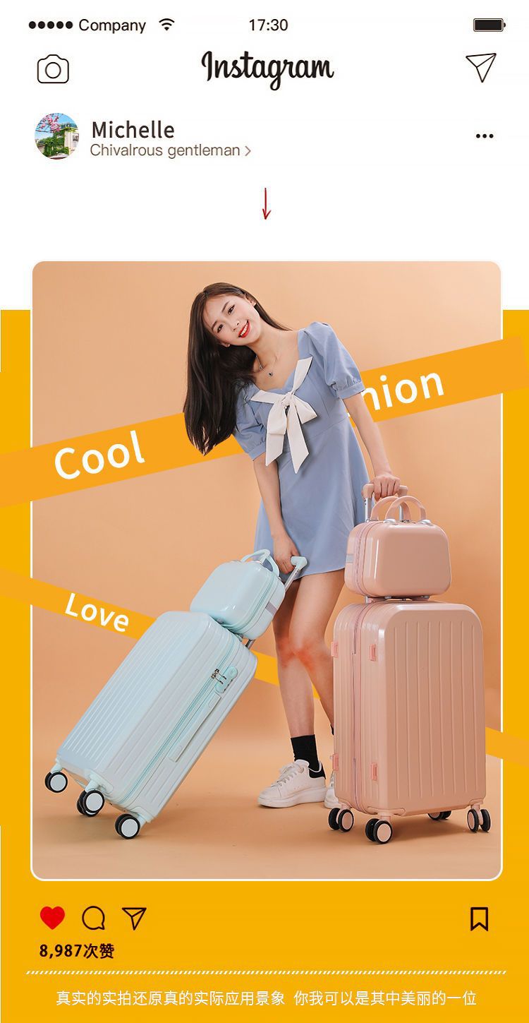 Candy-colored, fresh and cute mother and child suitcase for female students, Korean version travel trolley case, swivel wheels, 20-inch carry-on suitcase pic 13