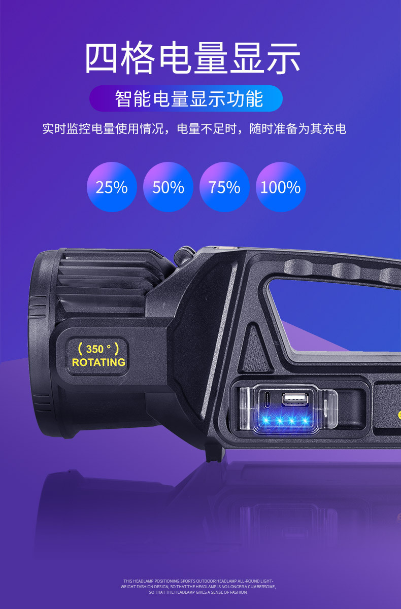 跨境新款P70强光手提灯USB充电灯头可旋转多功能太阳能LED探照灯详情12