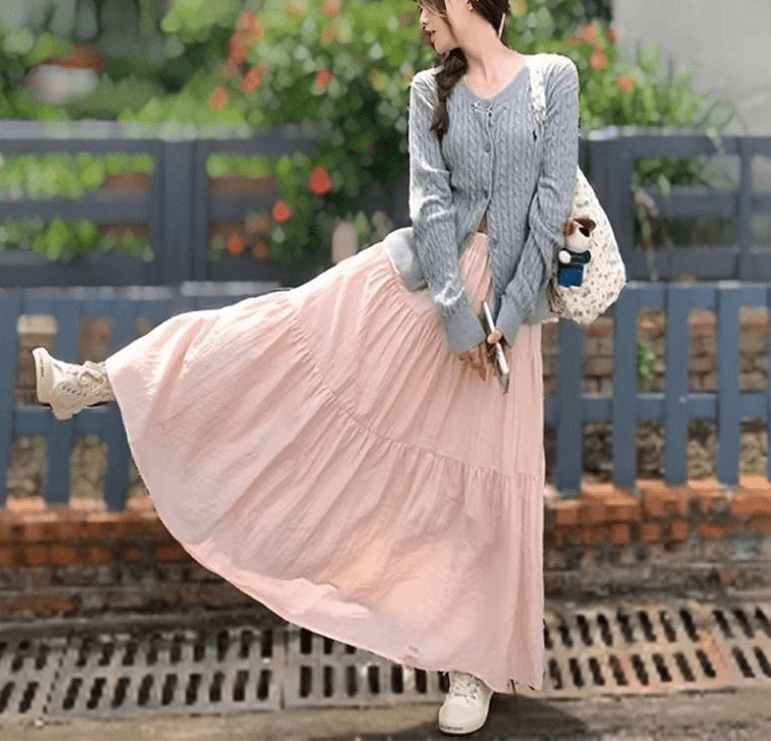 粉色半身裙女春秋夏季2024新款高腰显瘦a字长裙小个子蓬蓬蛋糕裙详情8