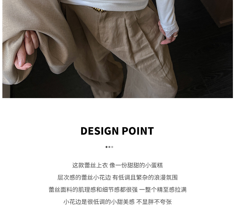 A lace-trimmed V-neck long-sleeved base layer for women, paired with a German fleece, brushed, and slimming design off-the-shoulder T-shirt for autumn and winter pic 2