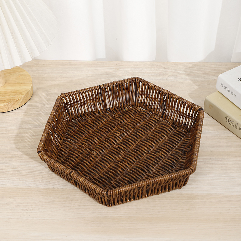 Japanese-style tray, rattan-like woven basket, bread and pastry plate, fruit plate, coffee table, dried fruit, candy and snack storage basket pic 3