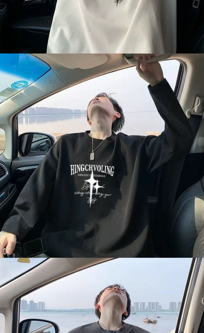 100% cotton high-quality, versatile and stylish white top, student Korean-style base layer, spring and autumn heavyweight long-sleeved T-shirt for men pic 5