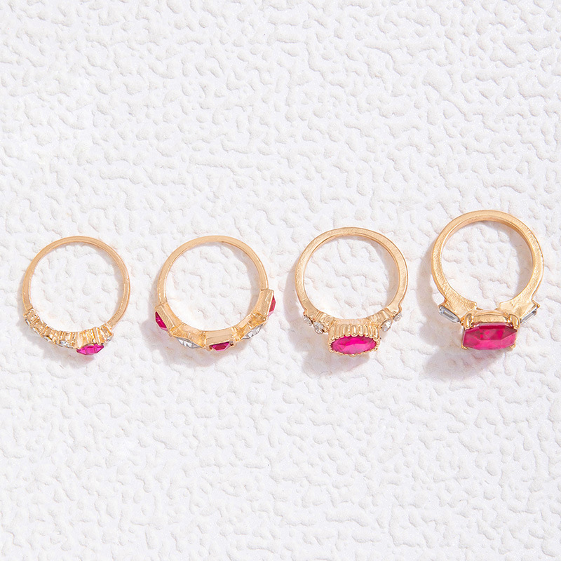 欧美流行饰品戒指手饰 蛇形爱心仿绿宝石镶钻ins风五件套戒指女详情50