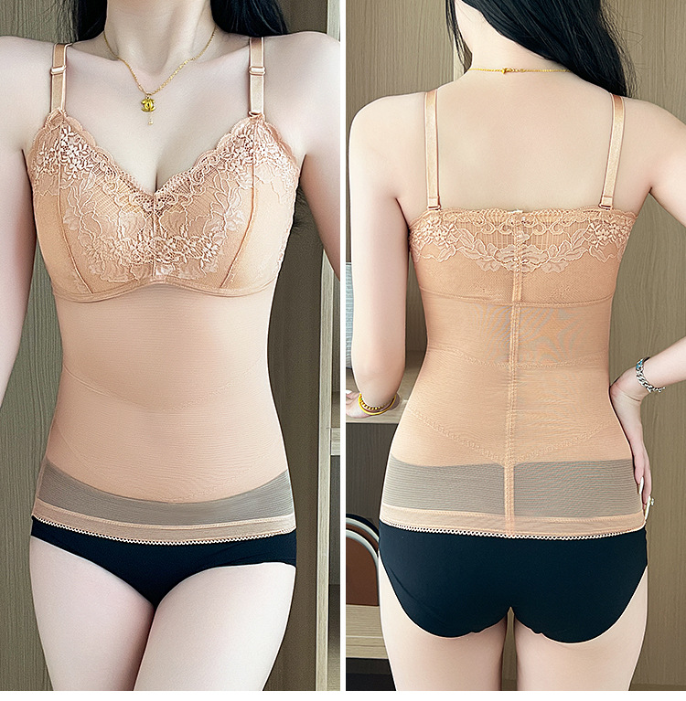 Breathable mesh cross-pressure shaping garment, one-piece fixed cup, no cup running, no trace, breast and abdominal body sculpting garment pic 14