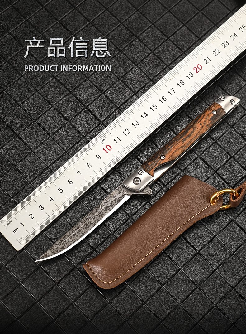 A must-have Damask pattern folding knife for outdoor camping. Made of high-hardness stainless steel, it features a quick-opening design, is compact and portable, and is a versatile and practical folding knife pic 19