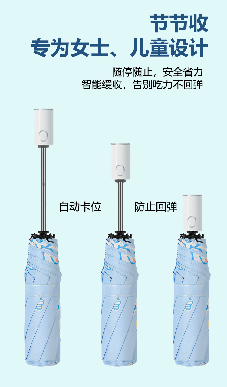儿童雨伞防回弹节节收学生男女晴雨遮阳防晒可爱卡通折叠伞防水详情2