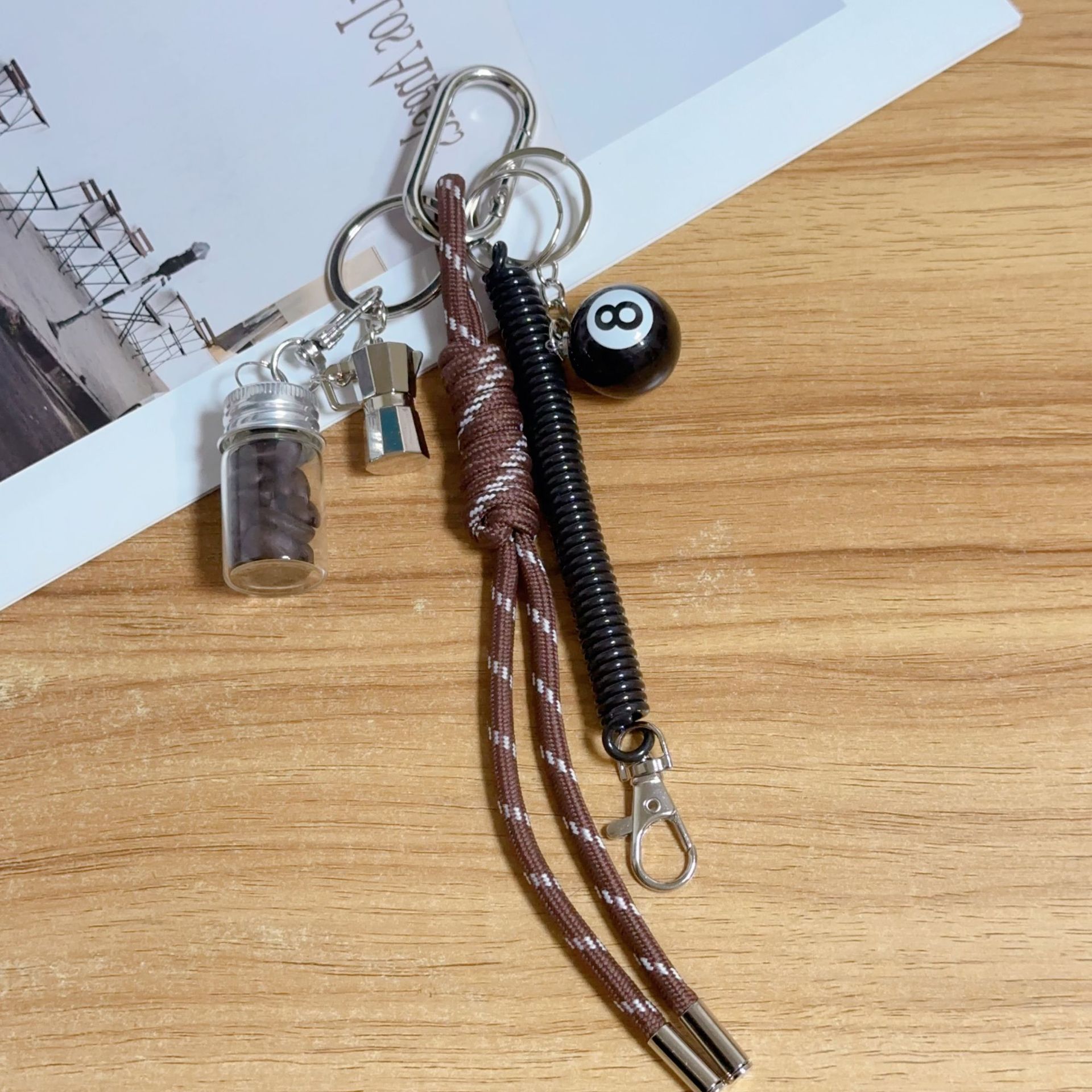 跨境现货miu系咖啡罐包包挂件真咖啡豆瓶子包挂金属咖啡壶挂饰品详情17