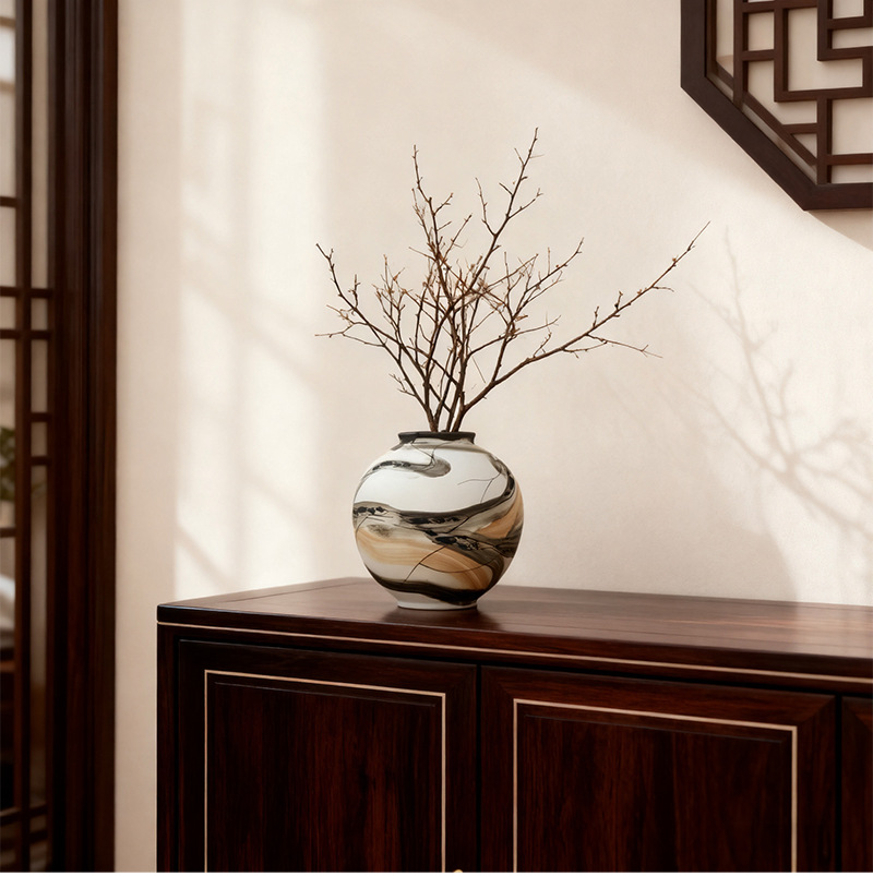 2025 Modern minimalist creative Ceramic vases, hand-painted flower arrangement decorations for the living room, dried flower vases for home decoration, Wabi-sabi style pic 6