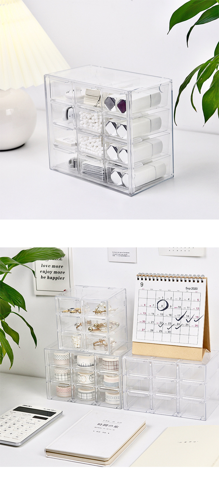 Transparent nine-grid and six-grid dust-proof drawer-style storage box, stationery and jewelry, 12-grid cosmetics storage, for students pic 6
