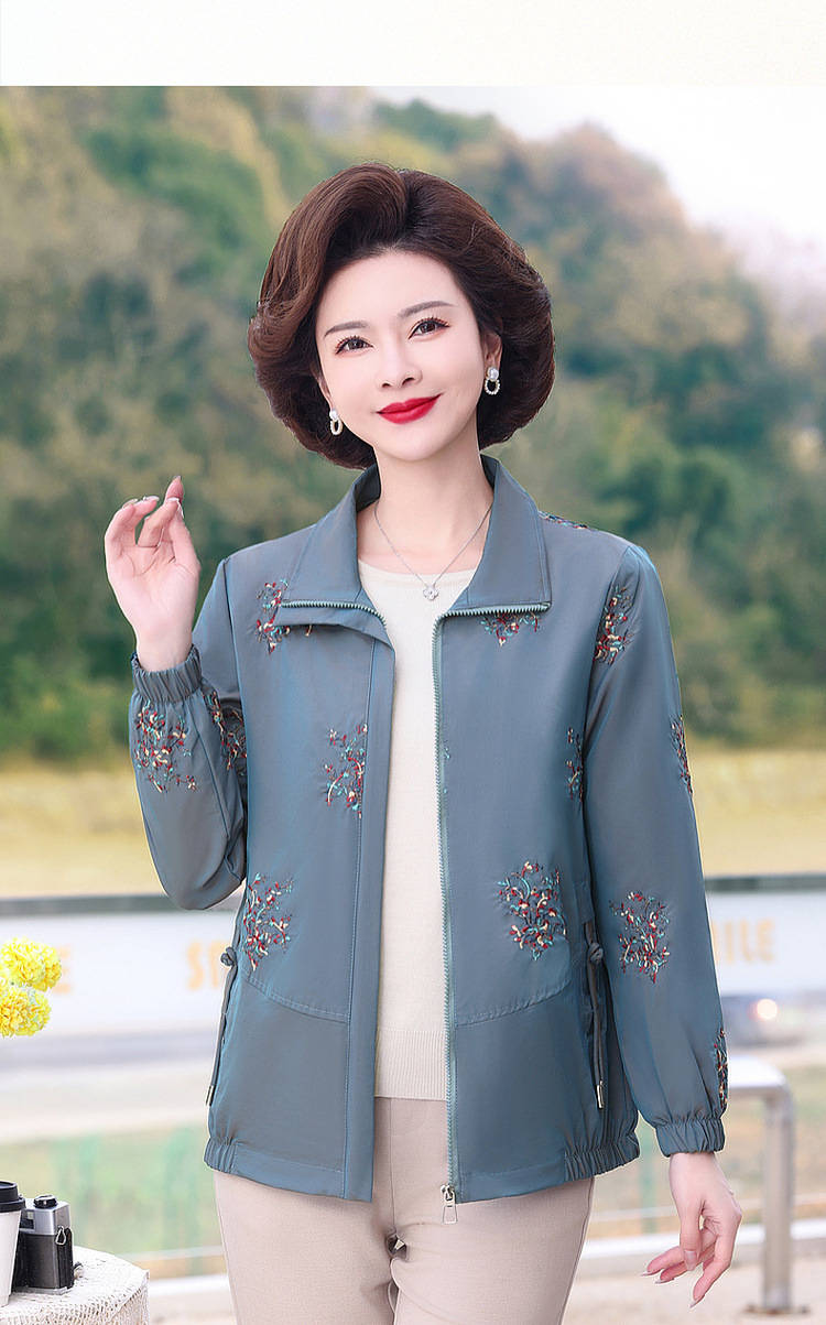 2024妈妈秋季薄款风衣外套中老年女装春秋休闲夹克洋气奶奶装上衣详情14