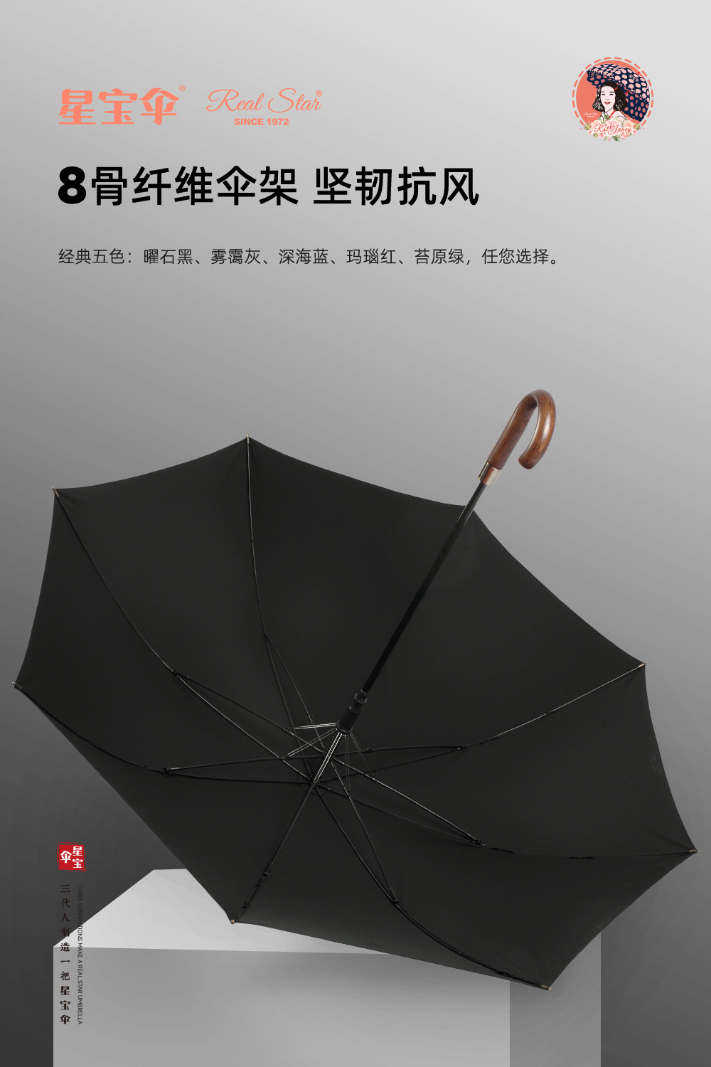 欧美素色长伞自动弯柄雨伞260T伞布8股纤维伞架晴雨两用可印logo详情18