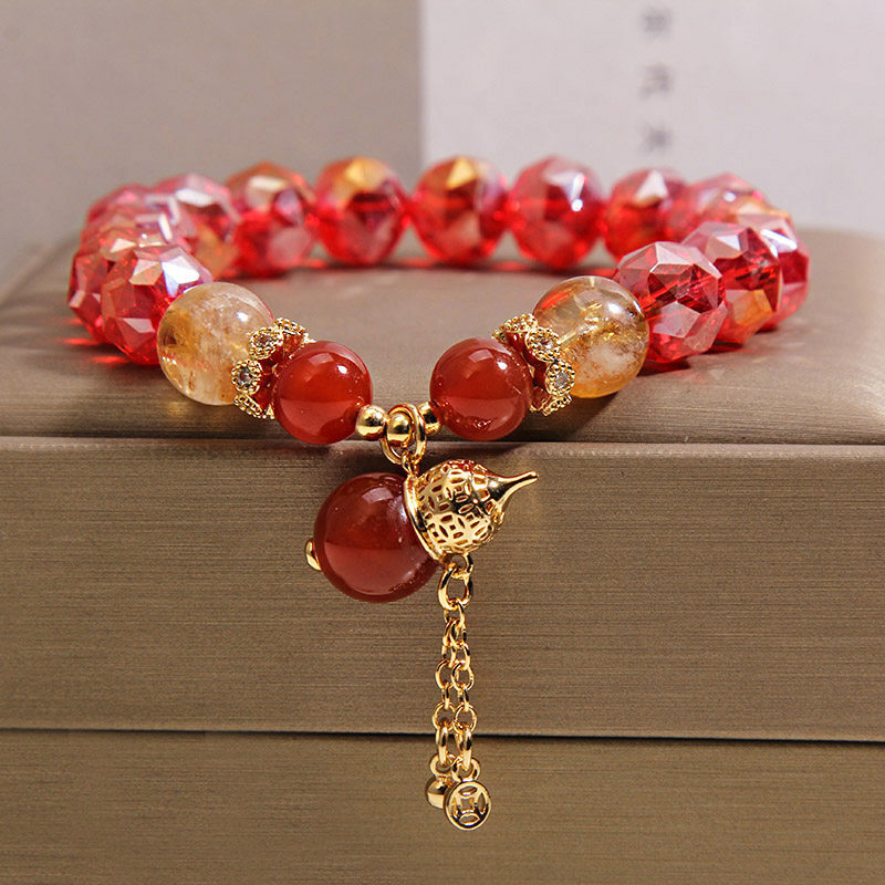 New Chinese-style red crystal bracelet for women, light luxury, niche and high-end feel, yellow tower crystal red agate gourd wealth attraction bracelet accessory pic 3