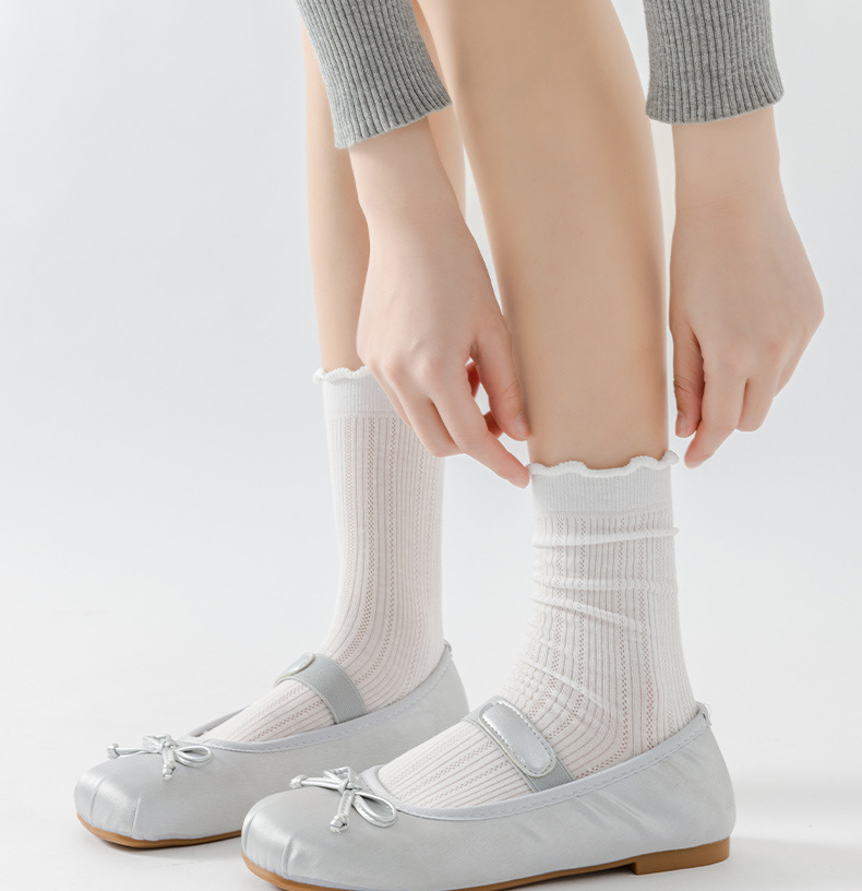 White socks for women in summer, thin, cut-out mid-calf socks, fresh and slimming, sweet lace socks, boneless pile cotton socks pic 15