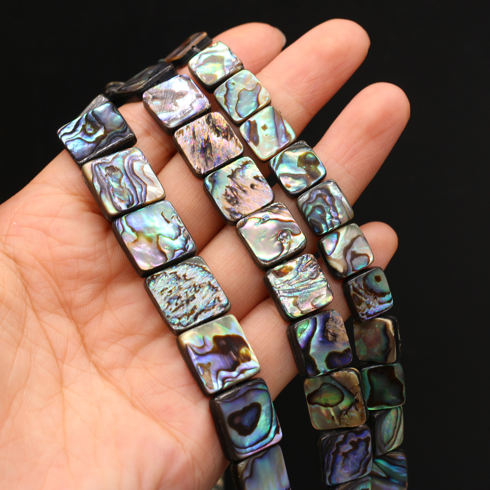 Natural abalone shell square through-hole diy beaded jewelry material, loose beaded bracelet accessories, handcrafted wholesale pic 10