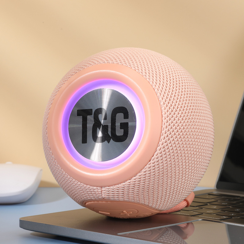 外贸跨境TG337蓝牙音响便携式圆形小音响布艺led灯无线低音炮音箱详情7