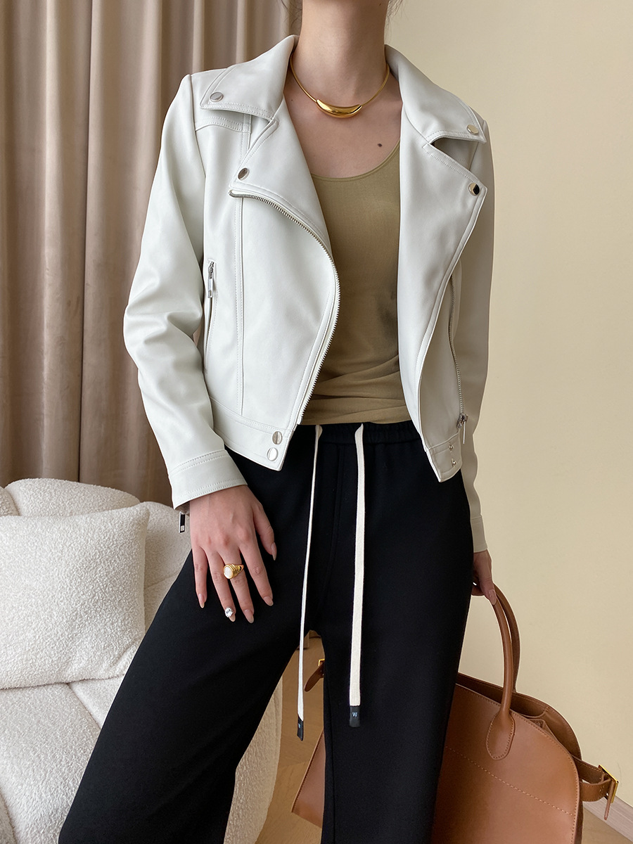 司南 时髦斜门襟拉链设计感 超模机车风皮衣夹克外套高级 SN4227详情56