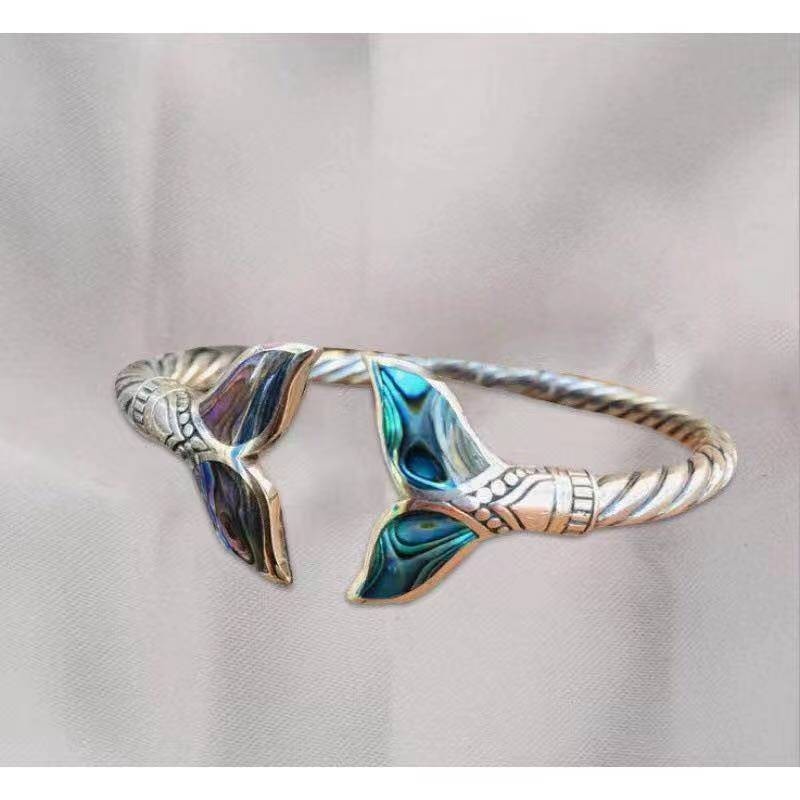 Cross-border bestseller, European and American fashion, retro and creative, adjustable opening, alloy, colorful mermaid tail bracelet pic 5