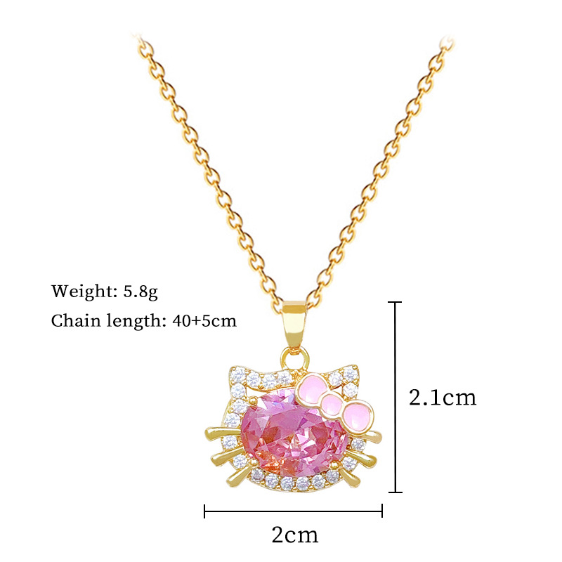 【钛钢】粉色猫咪蝴蝶结轻奢气质华丽满钻项链女百搭锁骨钛钢链详情4