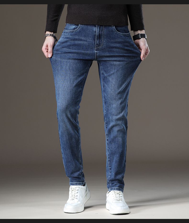 Autumn and winter thickened and fleece jeans for men, autumn straight-leg, fashionable and versatile, slim-fitting, petite stretch denim long pants, thick style pic 26